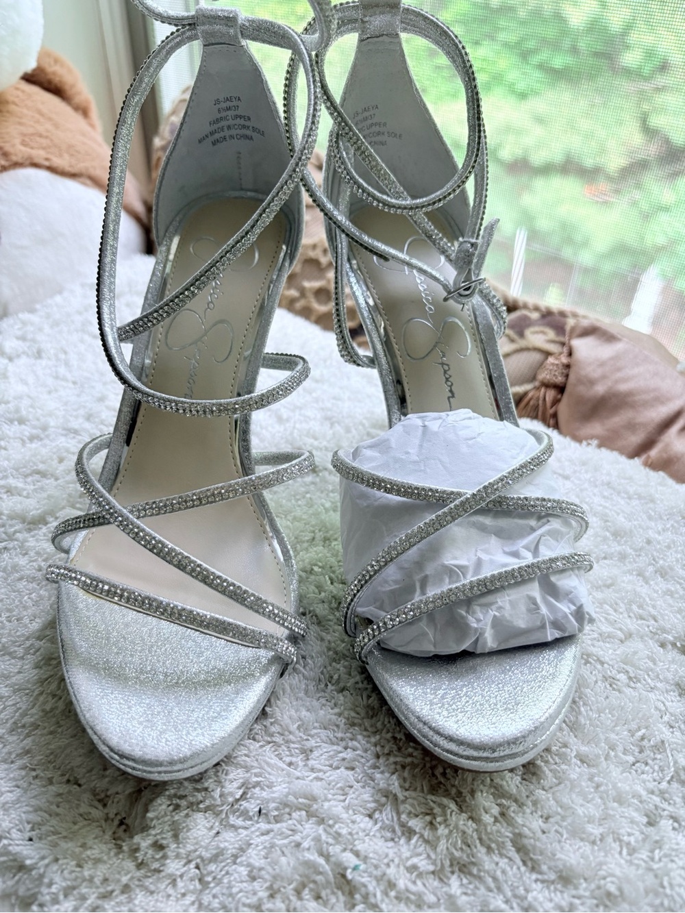 Jessica Simpson Silver Crystal-Strap High Heel Sandals